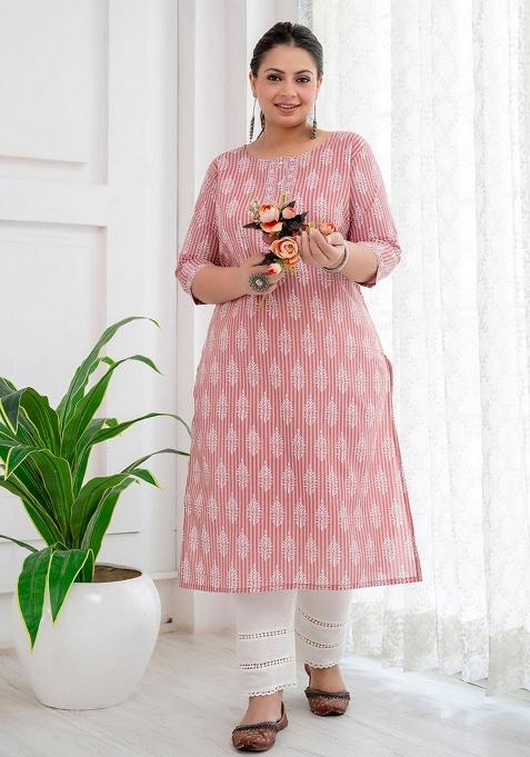 Pink Printed Cotton Kurta