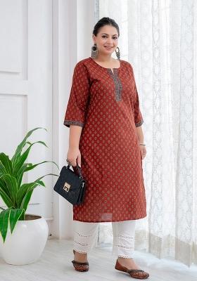 Maroon Printed Cotton Kurta