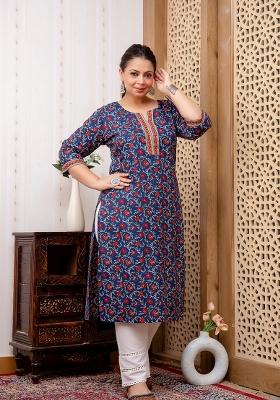Blue Printed Cotton Kurta