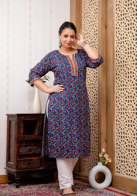 Blue Printed Cotton Kurta
