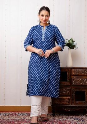 Blue Printed Cotton Kurta