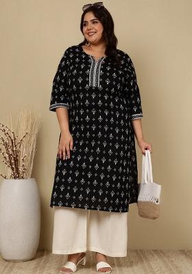 Black Printed Cotton Kurta