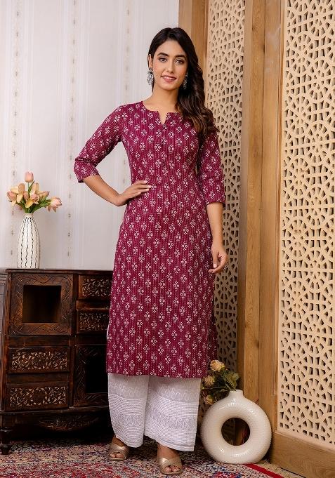 Burgundy Printed Cotton Kurta