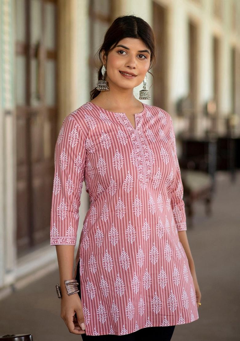 Pink Striped Cotton Tunic - Indya