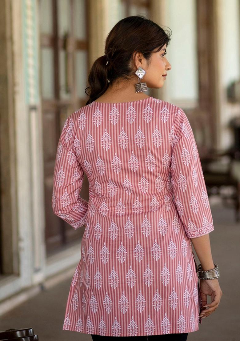 Pink Striped Cotton Tunic - Indya