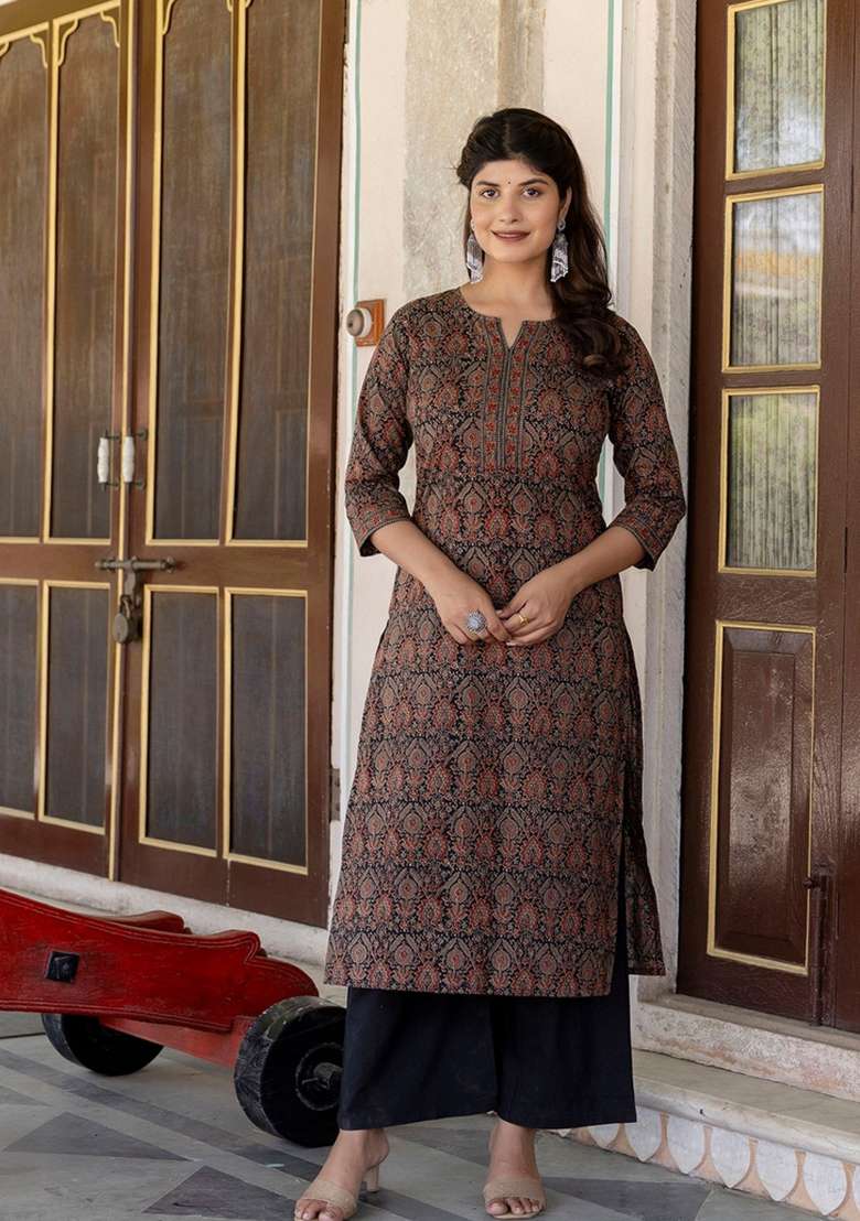 Multi Printed Cotton Kurta - Indya