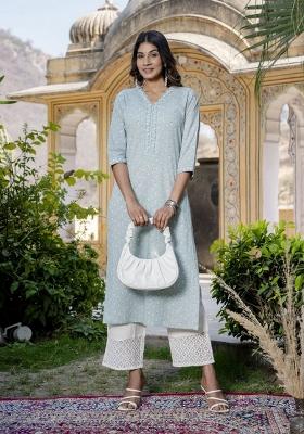 Green Printed Cotton Kurta