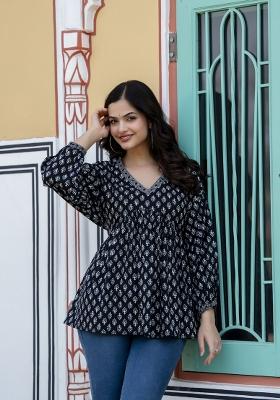 Black Printed Cotton Top