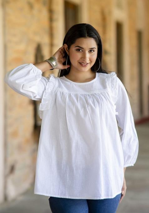 White Floral Cotton Top