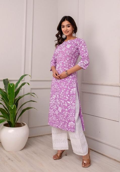 Lavender Printed Cotton Kurta