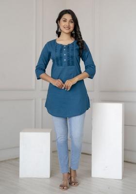 Teal Floral Cotton Kurta