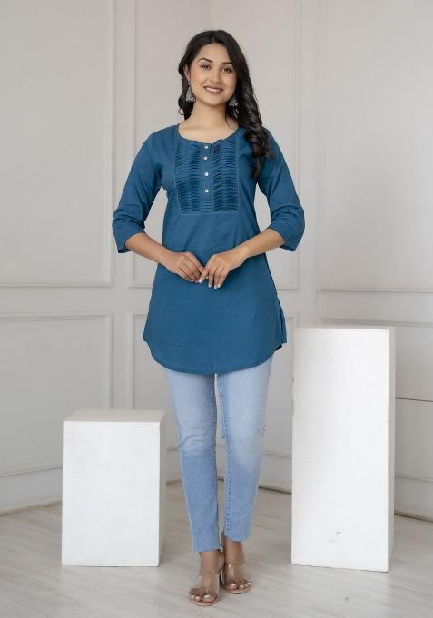 Teal Floral Cotton Kurta