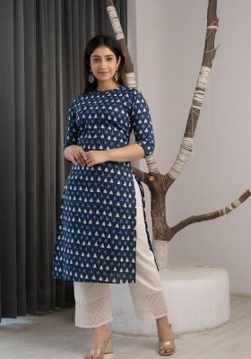 Blue Printed Cotton Kurta