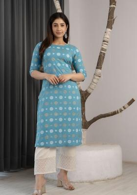 Blue Printed Cotton Kurta