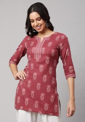 Mauve Floral Cotton Kurta