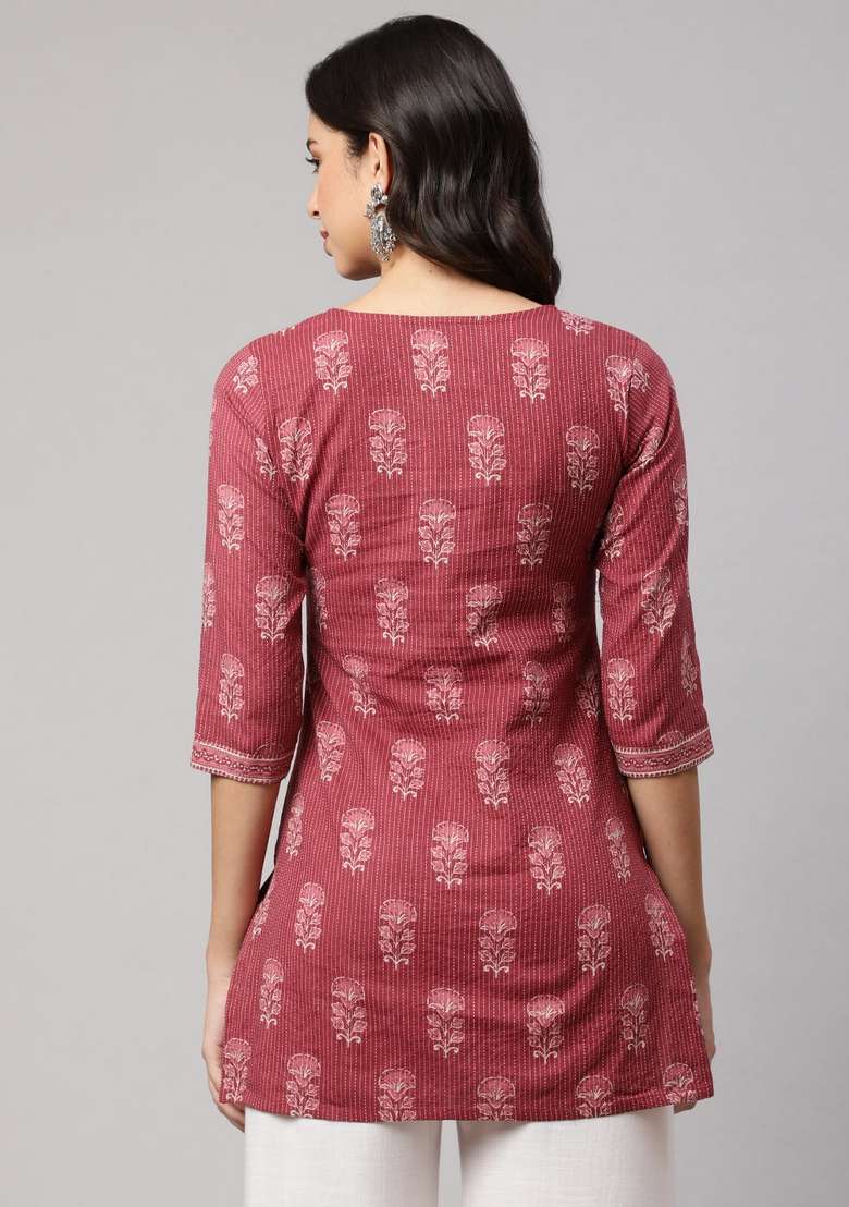 Mauve Printed Cotton Kurta - Indya