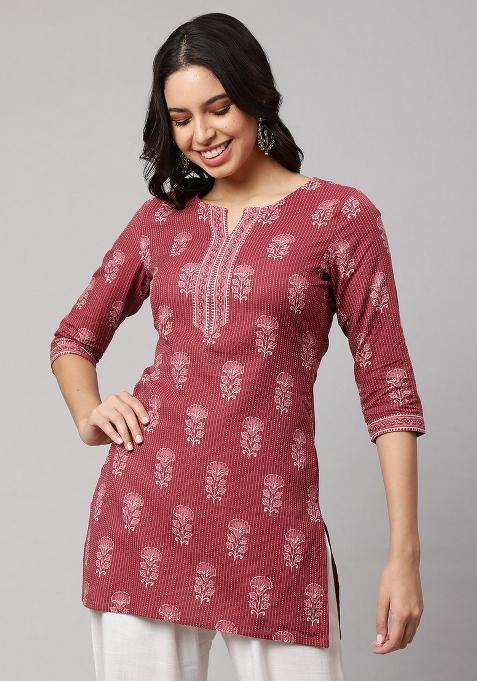 Mauve Floral Cotton Kurta