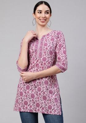 Pink Floral Cotton Kurta