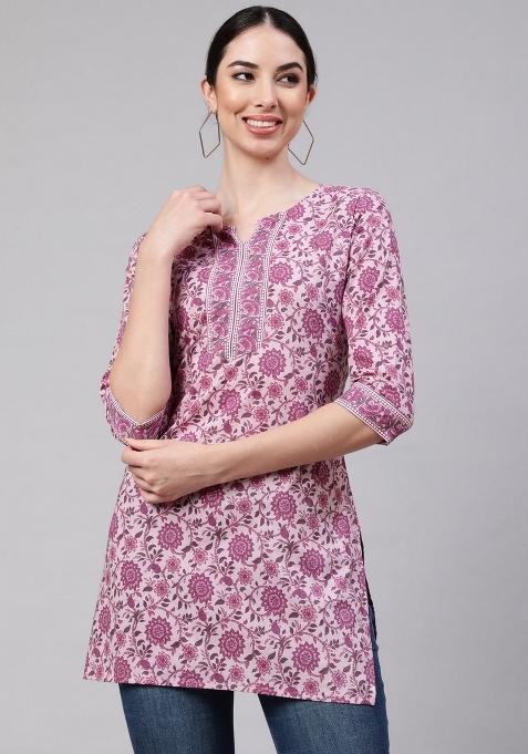 Pink Floral Cotton Kurta