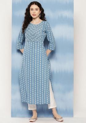 Blue Floral Cotton Kurta