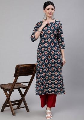 Blue Printed Cotton Kurta