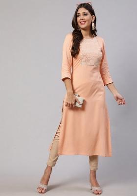 Peach Printed Cotton Kurta