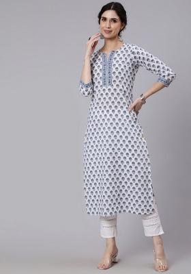 Off White Printed Cotton Kurta