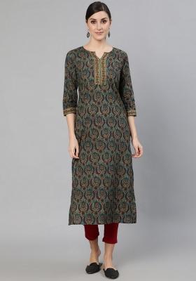 Blue Printed Cotton Kurta