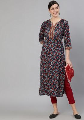 Blue Printed Cotton Kurta