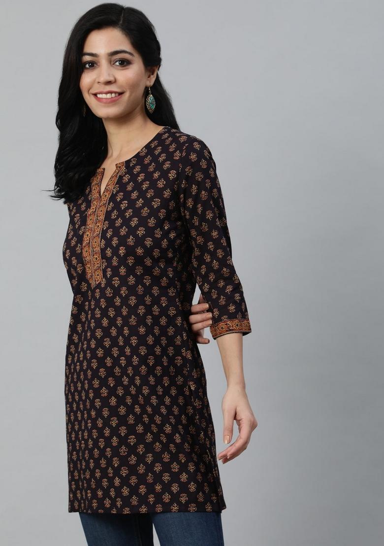 Purple Printed Cotton Kurta - Indya