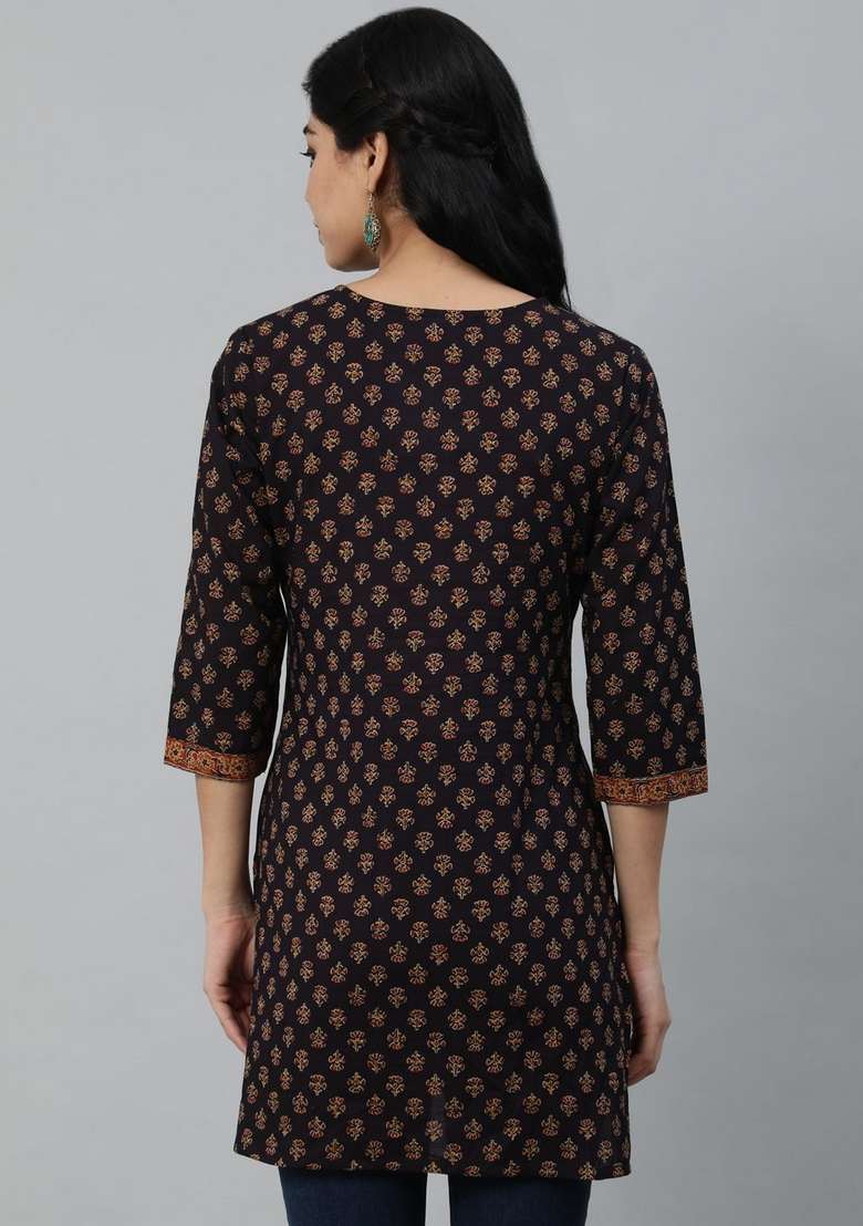 Purple Printed Cotton Kurta - Indya