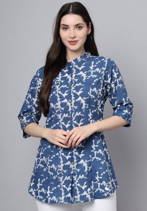 Blue Floral Cotton Top