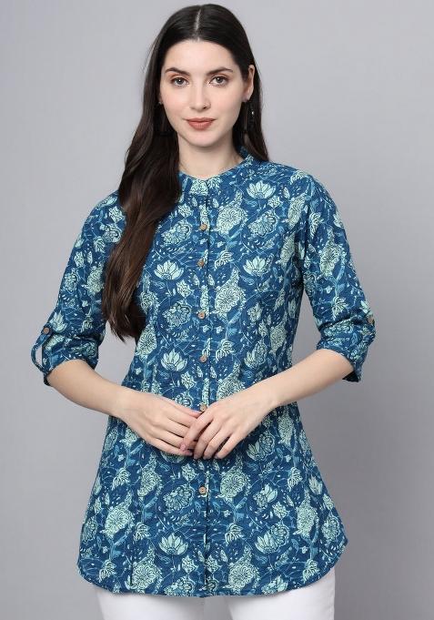 Blue Floral Cotton Top