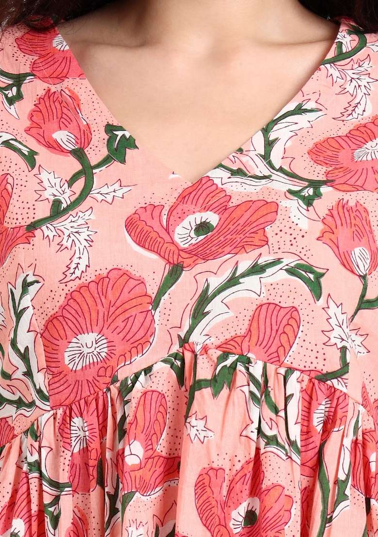 Pink Floral Cotton Top - Indya