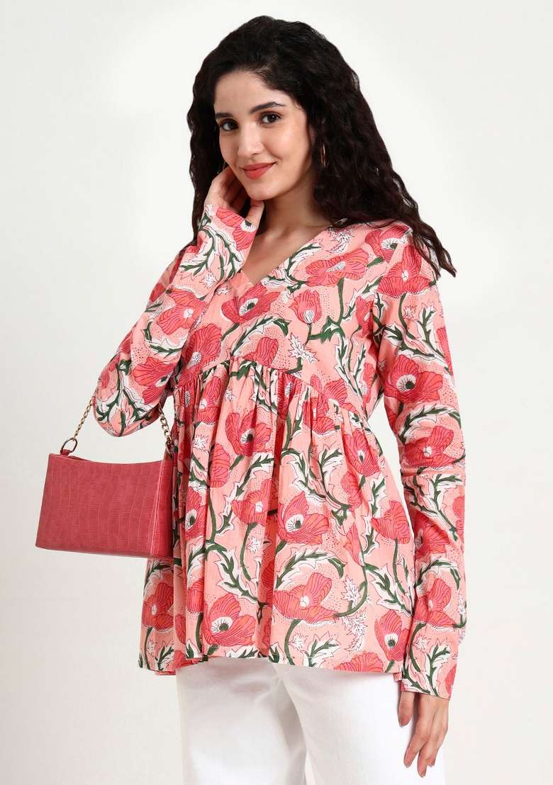 Pink Floral Cotton Top - Indya
