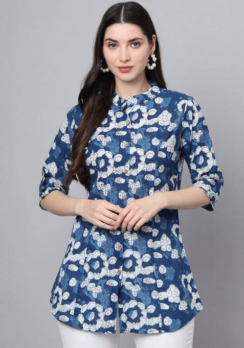 Blue Floral Cotton Top