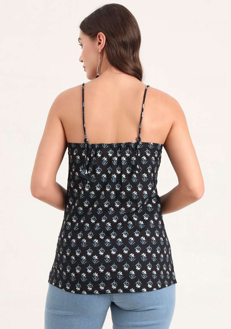 Black Floral Cotton Top - Indya