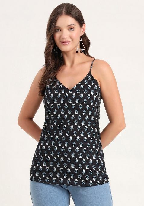 Black Floral Cotton Top