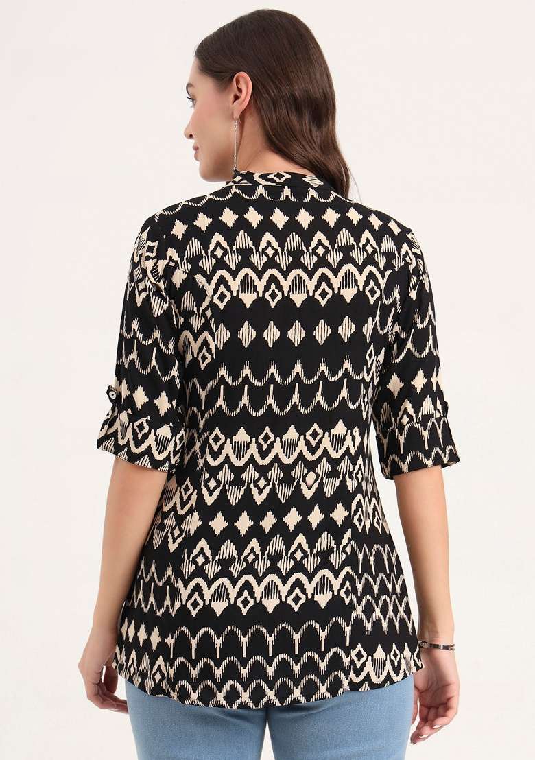 Black Graphic Cotton Top - Indya