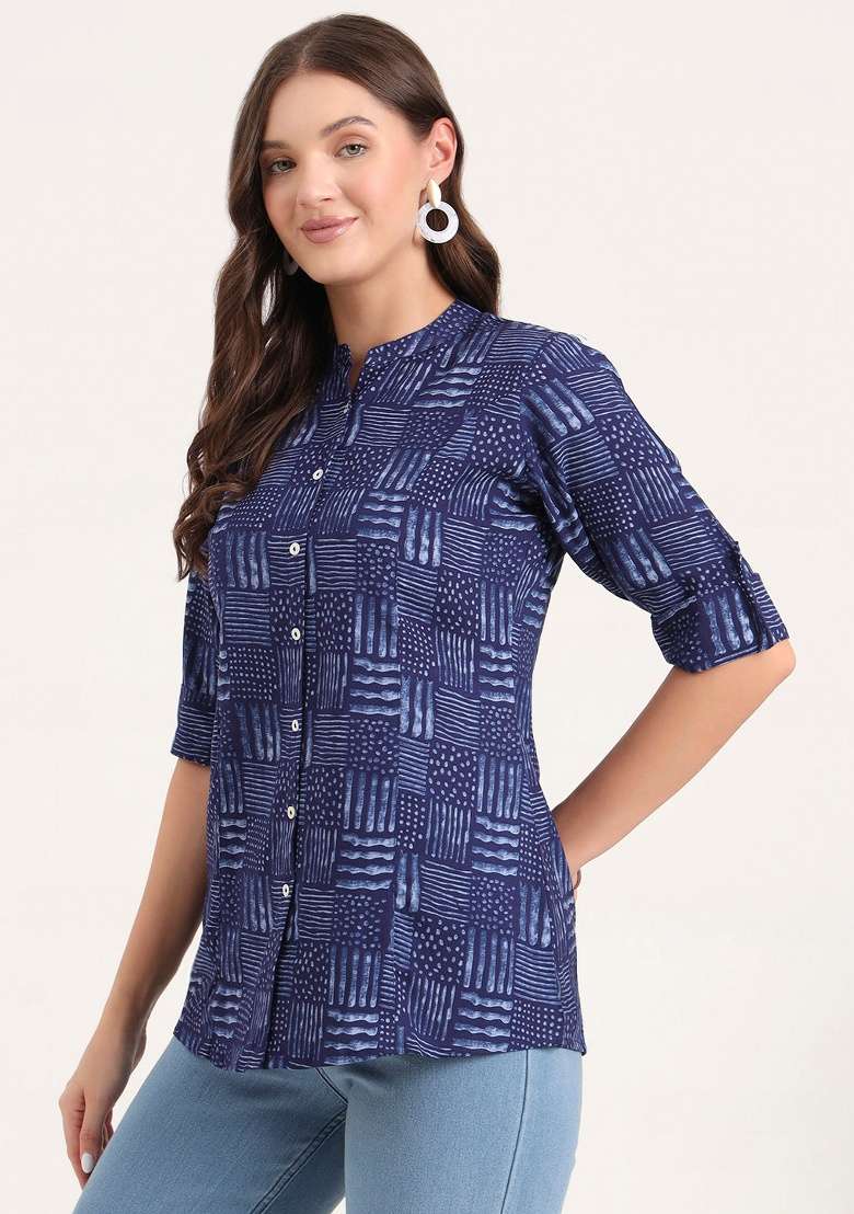 Blue Graphic Cotton Top - Indya