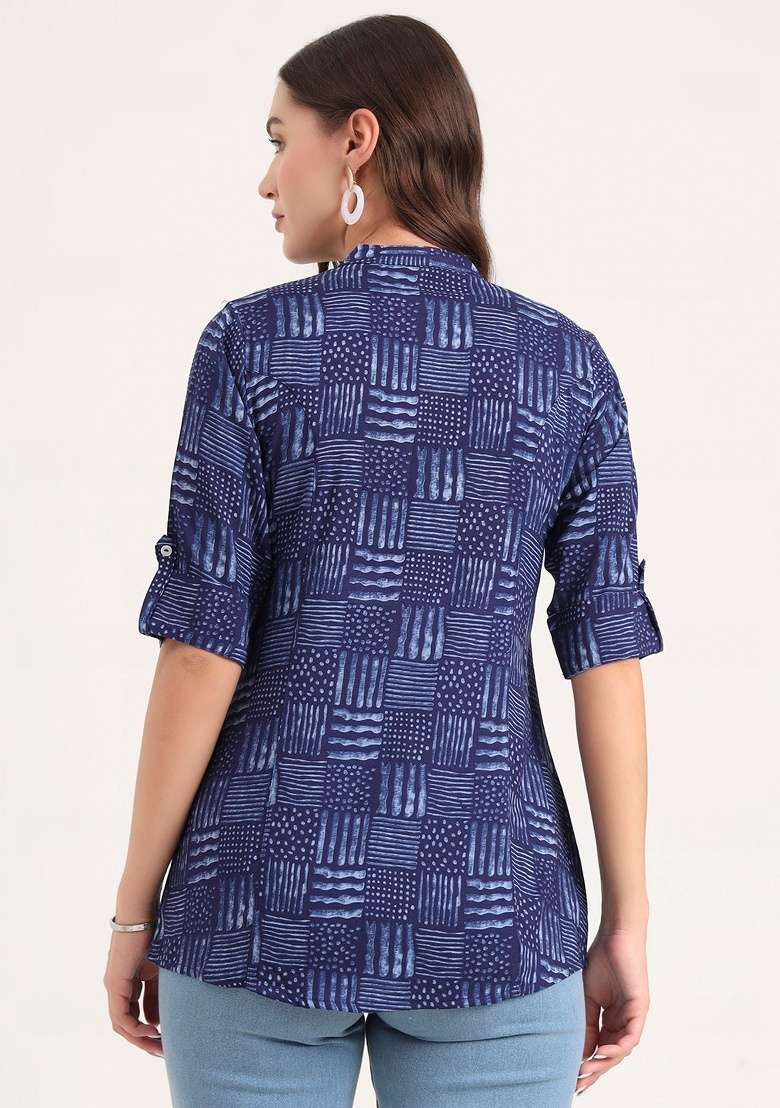 Blue Graphic Cotton Top - Indya