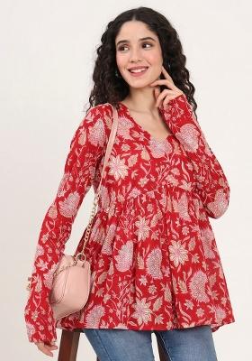 Red Floral Cotton Top