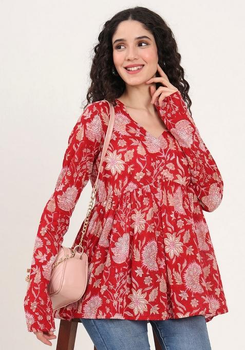 Red Floral Cotton Top