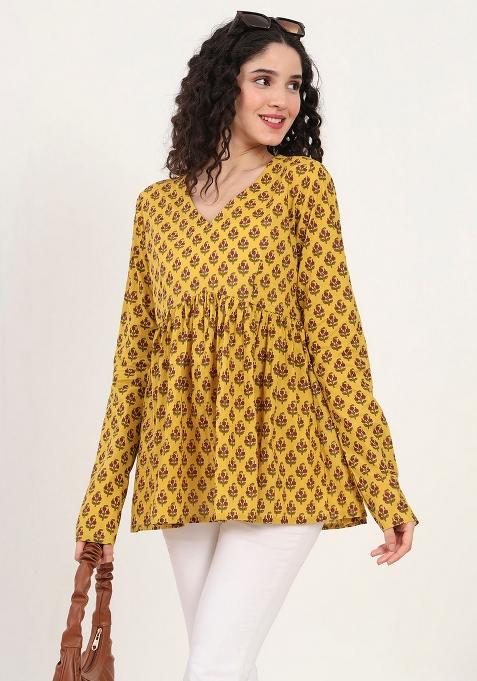 Yellow Floral Cotton Top