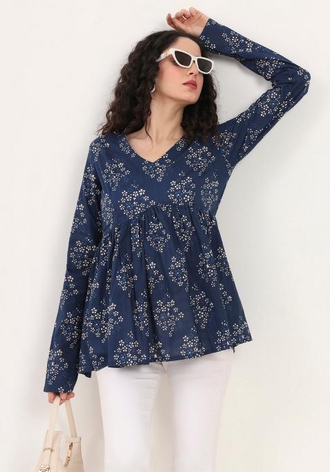Blue Floral Cotton Top