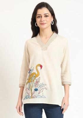 Off White Embroidery Cotton Top