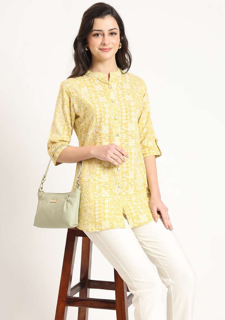 Yellow Printed Cotton Top - Indya