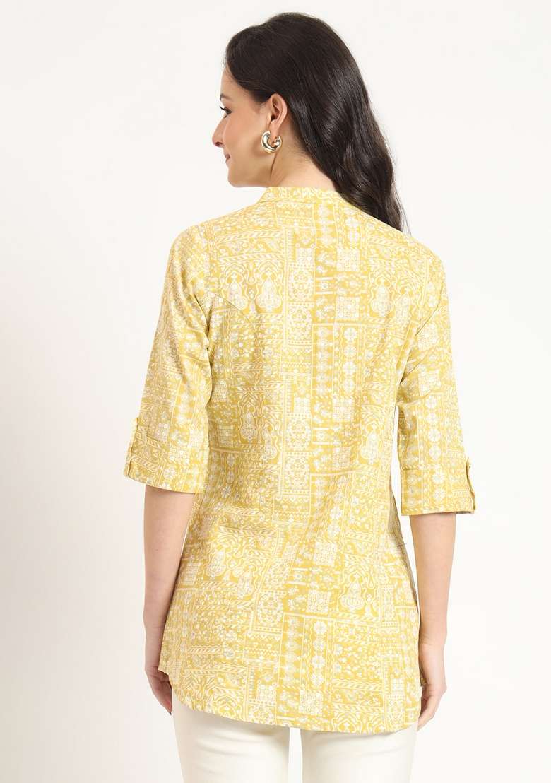 Yellow Printed Cotton Top - Indya