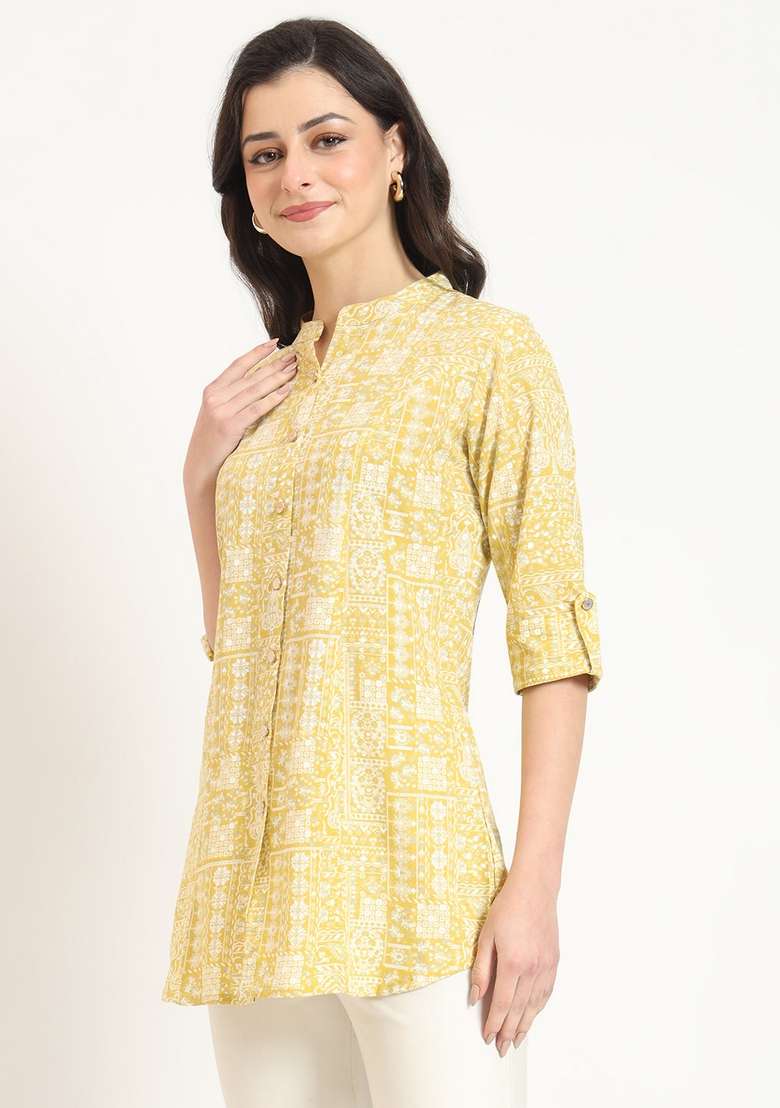 Yellow Printed Cotton Top - Indya