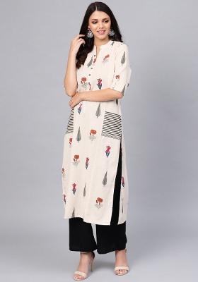 Off White Printed Cotton Kurta Set